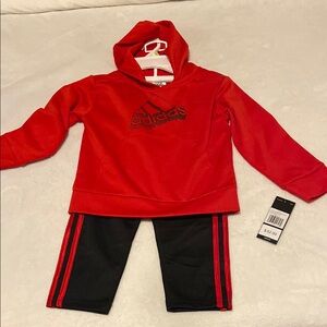 Adidas Red Hoodie and Black Pants Set